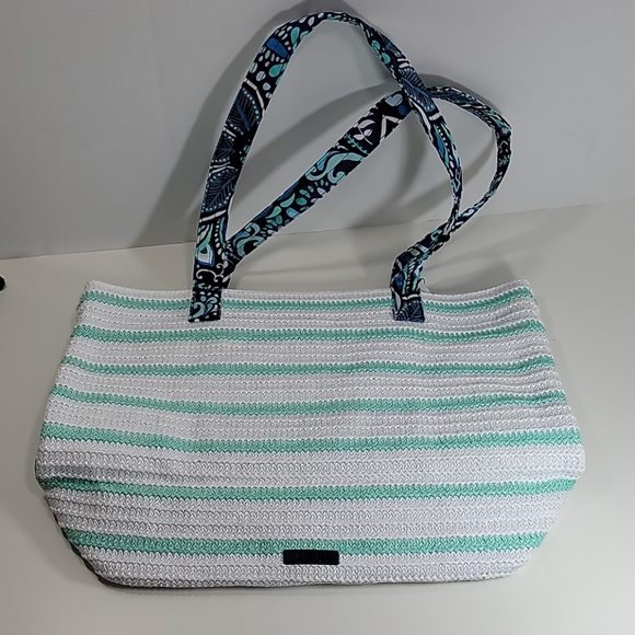 Vera Bradley Straw Beach Tote Blue Island Medallio - Picture 6 of 6